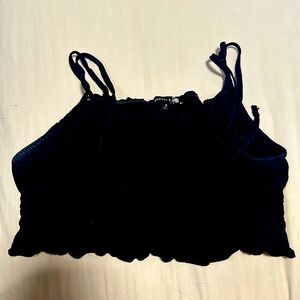 kendall + kylie black ruched tank top with tying straps for sleeves